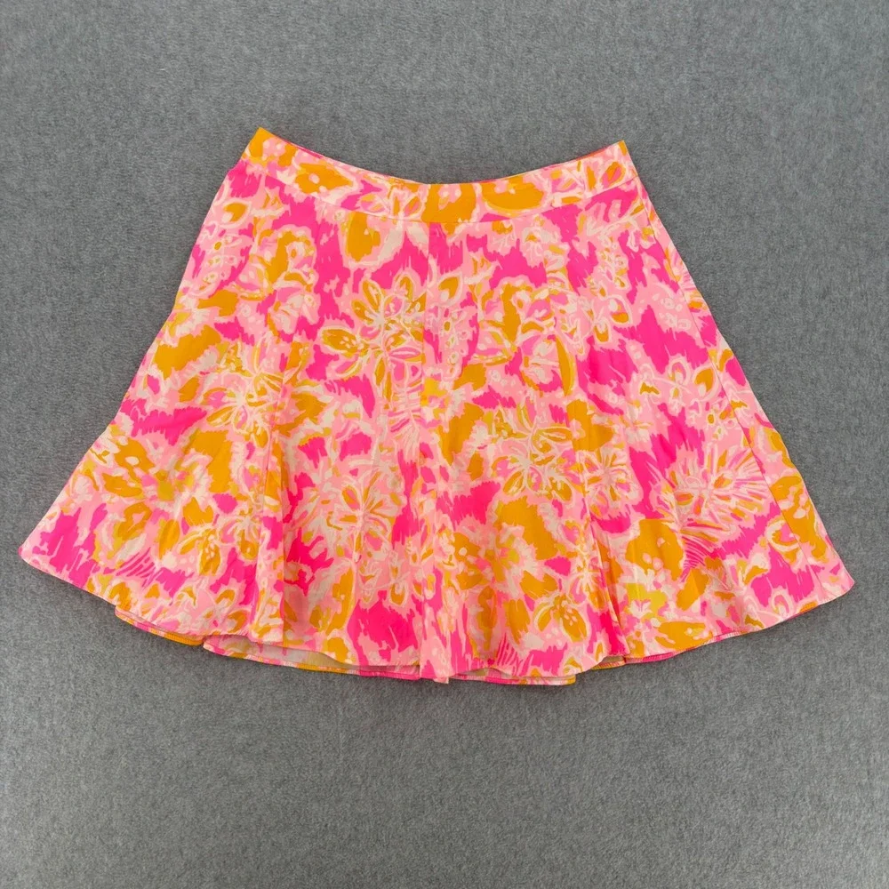 Lilly Pulitzer Skirt Womens 2 Pink Orange Floral A-Line Mini Cotton Lined 23479